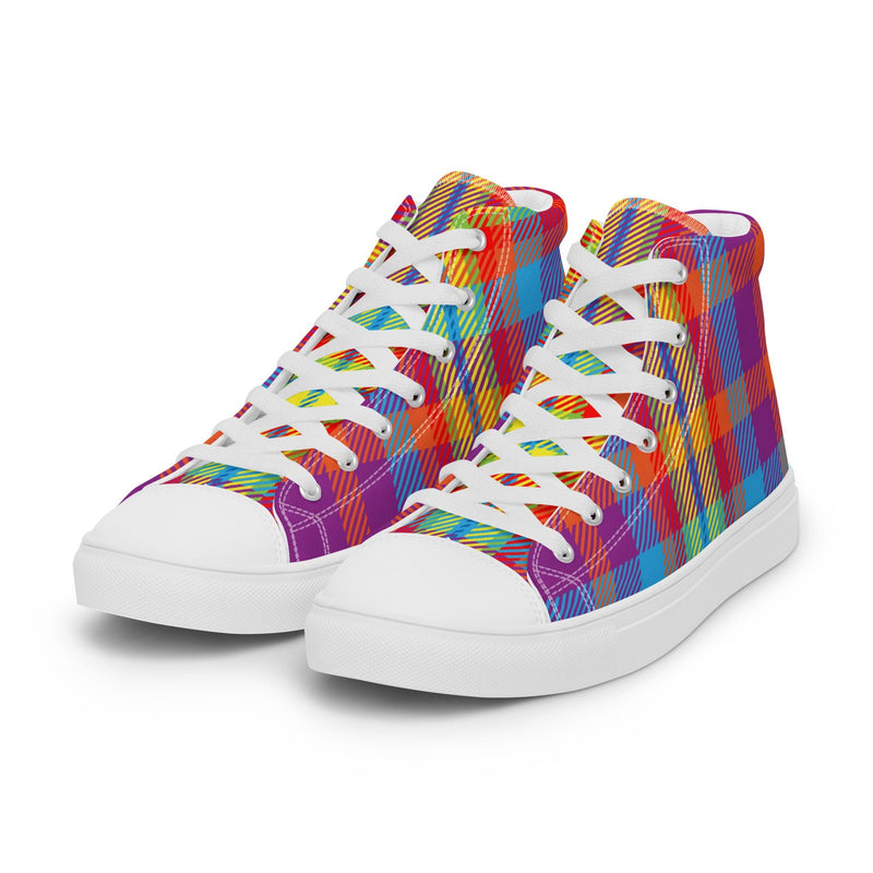Vivid Plaid High Top #37 - Back View | HA!LO Canvas Sneakers