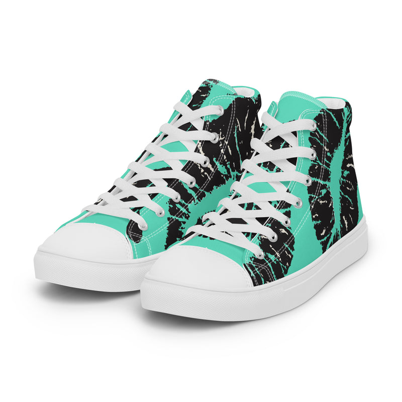 Teal Monstera High Top #52 - Back View | HA!LO Canvas Sneakers