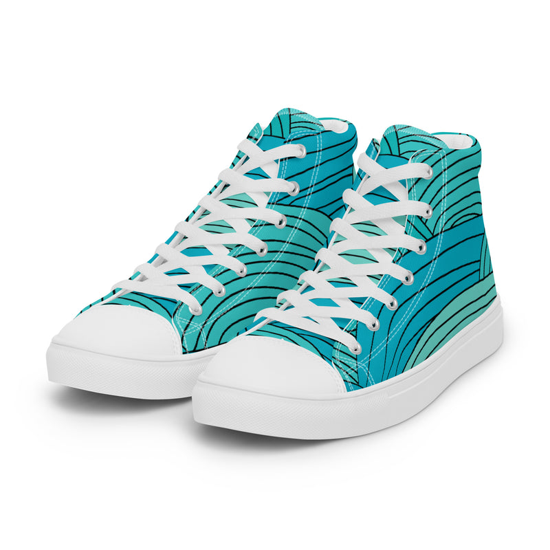 Teal Wave High Top #60 - Back View | HA!LO Canvas Sneakers