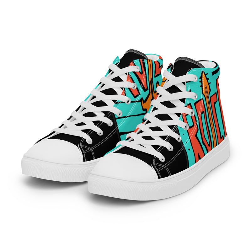 Rock Teal High Top #61 - Back View | HA!LO Canvas Sneakers