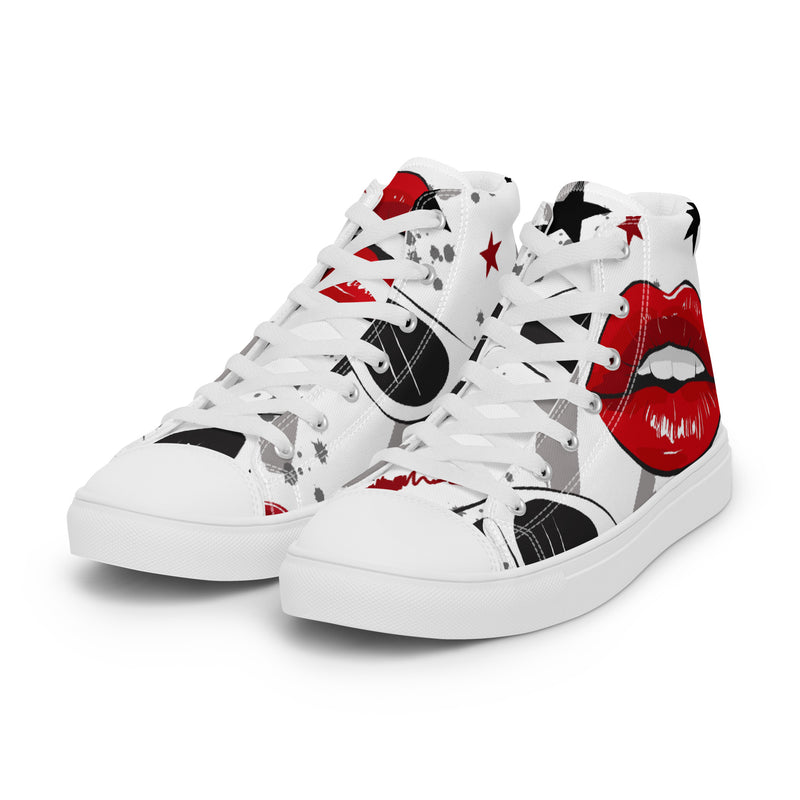 Red Lips High Top #75 - Back View | HA!LO Canvas Sneakers