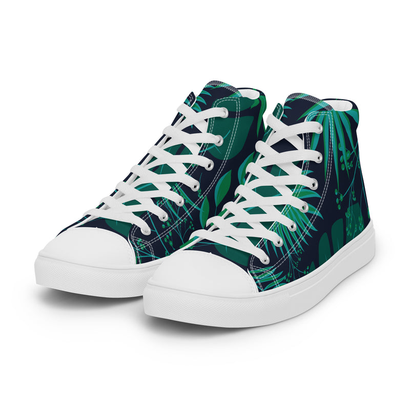 Teal Tropical High Top #111 - Back View | HA!LO Canvas Sneakers