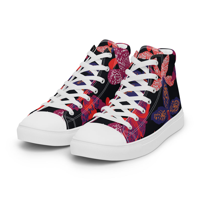 Magenta Floral High Top #114 - Back View | HA!LO Canvas Sneakers