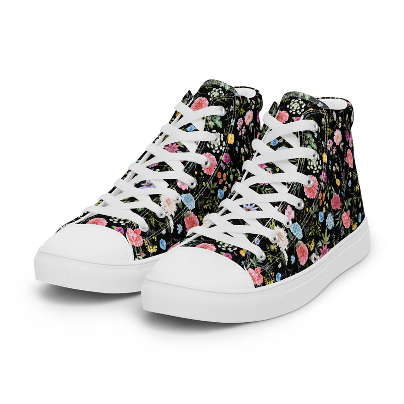 Midnight Floral High Top #124 - Back View | HA!LO Canvas Sneakers