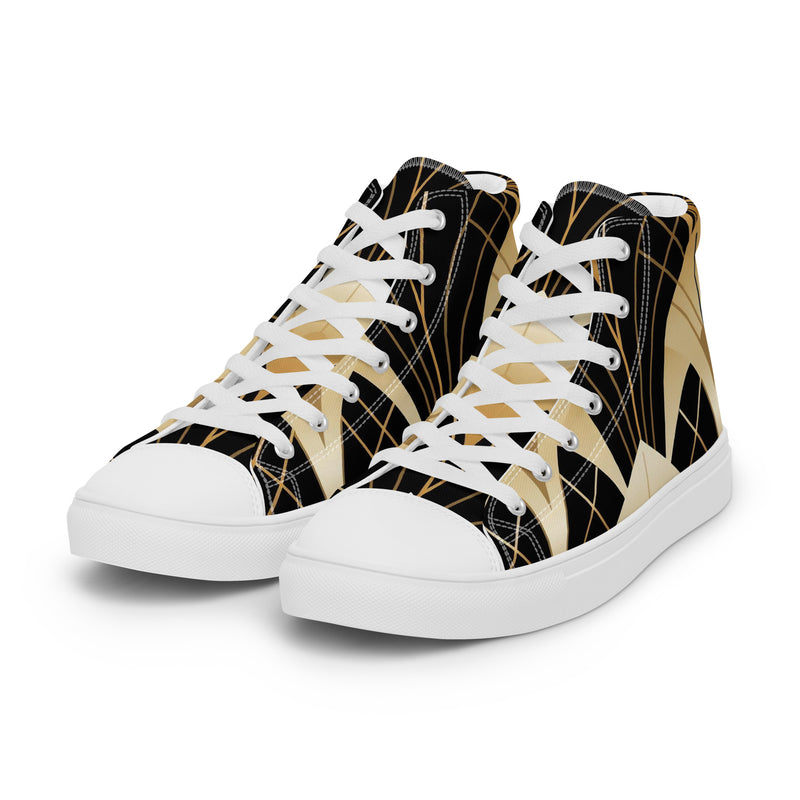 Art Deco Gold High Top #138 - Back View | HA!LO Canvas Sneakers