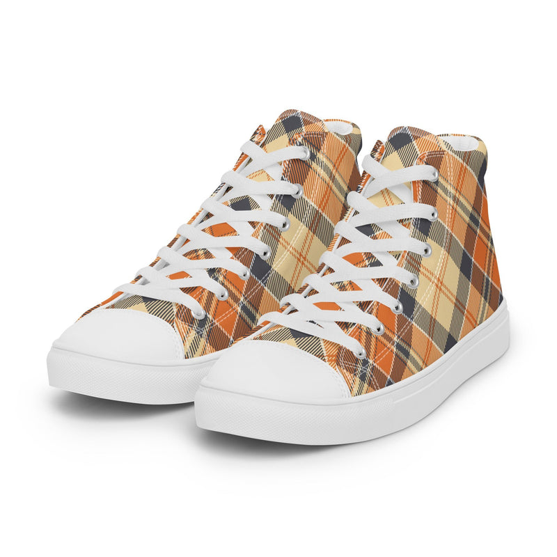 Orange Plaid Dad High Top #166 - Back View | HA!LO Canvas Sneakers