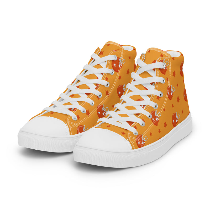 Orange Football Helmet High Top #222 - Back View | HA!LO Canvas Sneakers