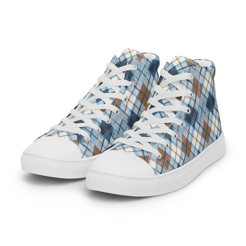 Blue Argyle High Top #233 - Back View | HA!LO Canvas Sneakers