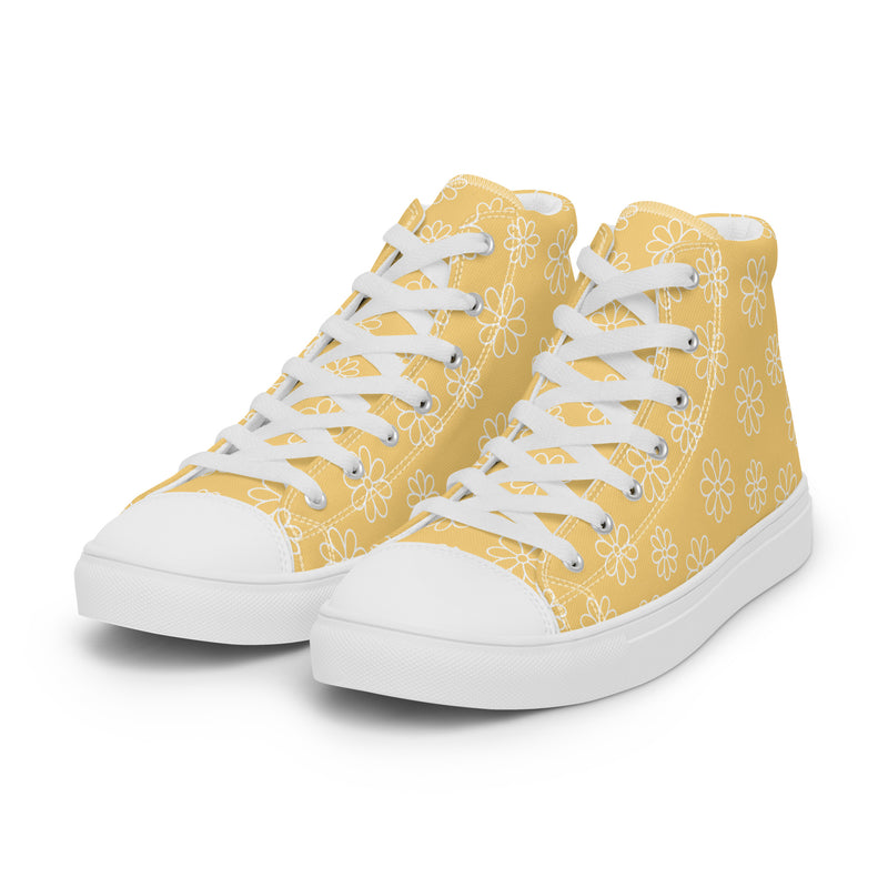 Yellow Daisy High Top #243 - Back View | HA!LO Canvas Sneakers