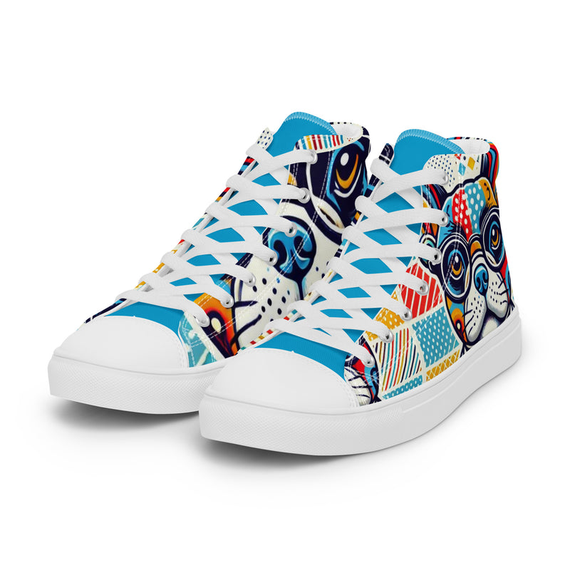 Pop Art Frenchie High Top #297 - Back View | HA!LO Canvas Sneakers