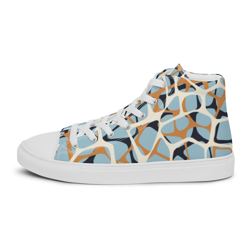 Mosaic Blue High Top #16 - Angled View | HA!LO Canvas Sneakers