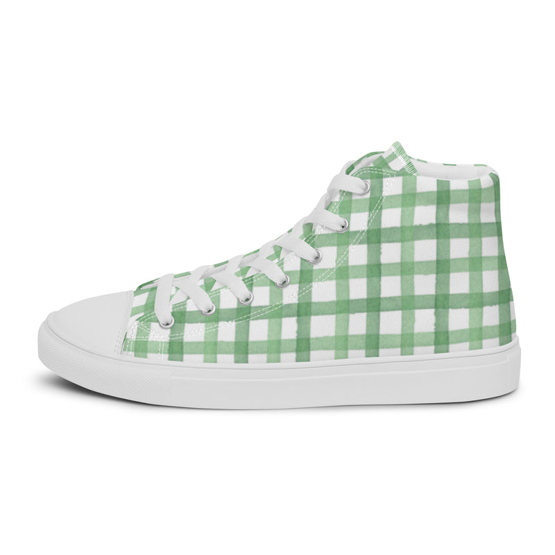 Green Gingham High Top #21 - Angled View | HA!LO Canvas Sneakers