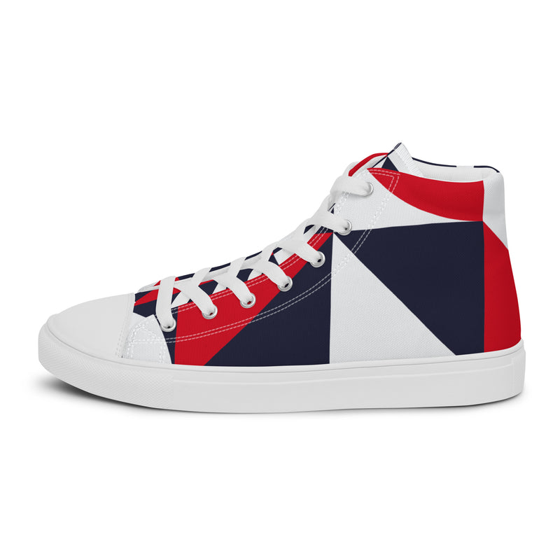 Geometric Navy High Top #45 - Angled View | HA!LO Canvas Sneakers
