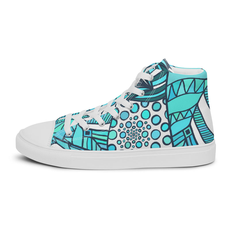 Teal Patchwork High Top #50 - Angled View | HA!LO Canvas Sneakers