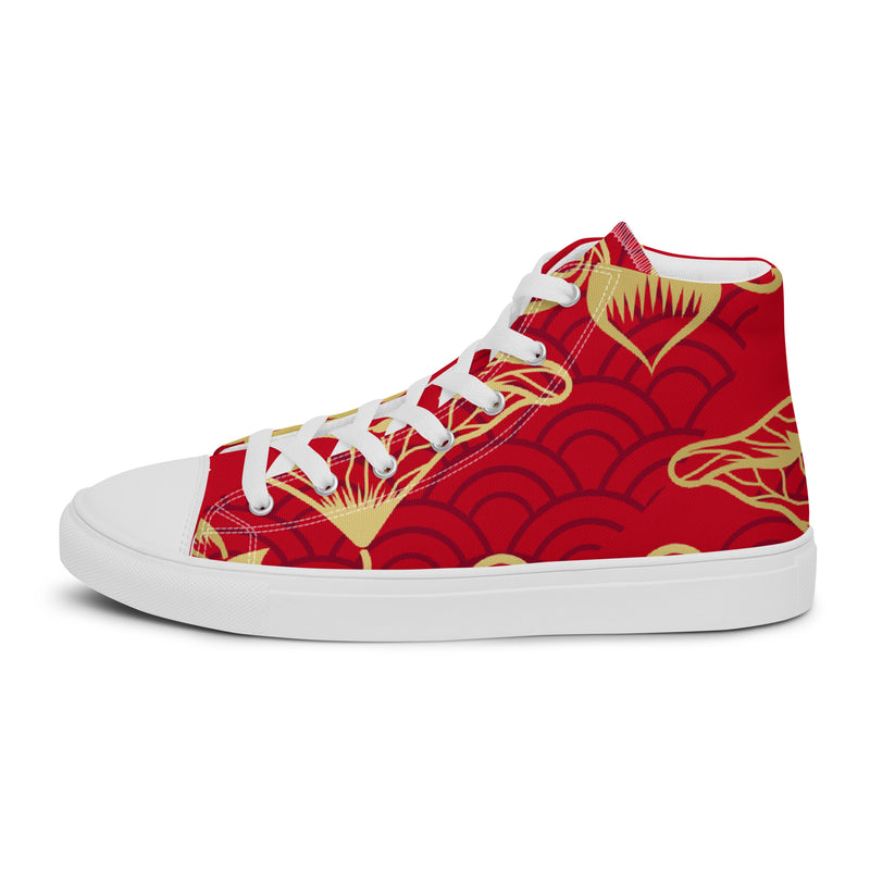 Red Poppy High Top #51 - Angled View | HA!LO Canvas Sneakers