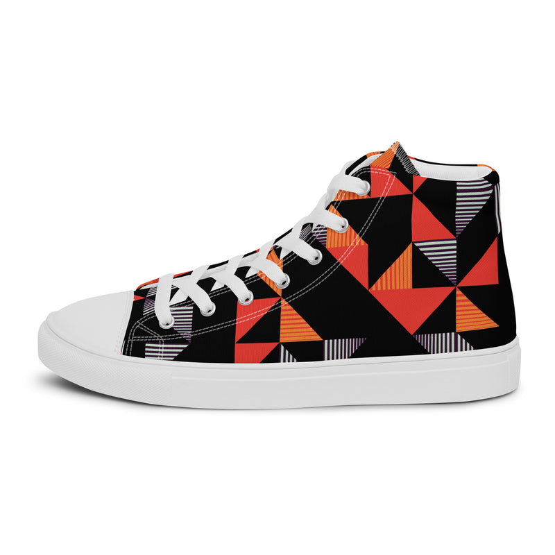 Red Triangle High Top #74 - Angled View | HA!LO Canvas Sneakers