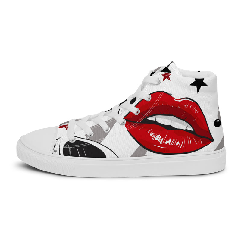 Red Lips High Top #75 - Angled View | HA!LO Canvas Sneakers
