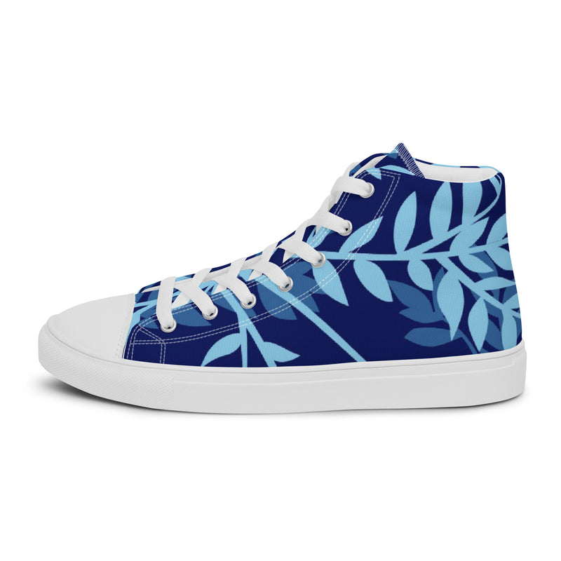 Blue Leaf High Top #84 - Angled View | HA!LO Canvas Sneakers