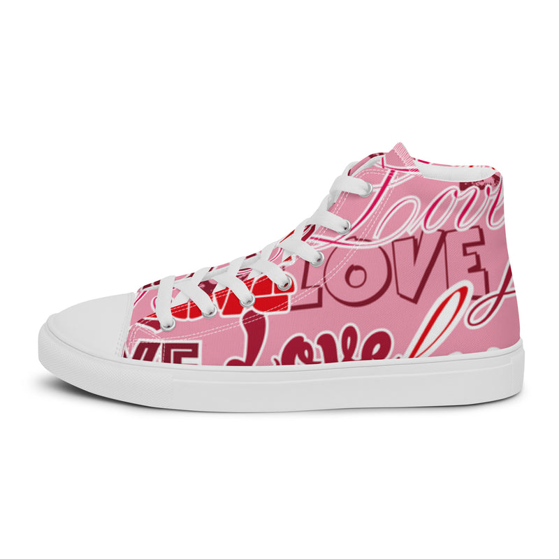 Love Text High Top #86 - Angled View | HA!LO Canvas Sneakers
