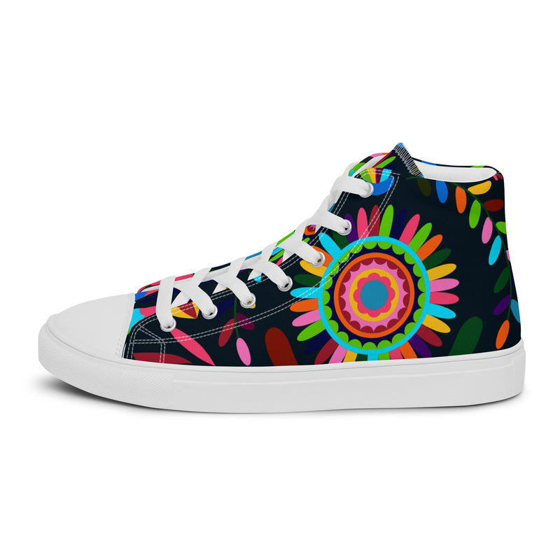 Neon Mandala High Top #92 - Angled View | HA!LO Canvas Sneakers