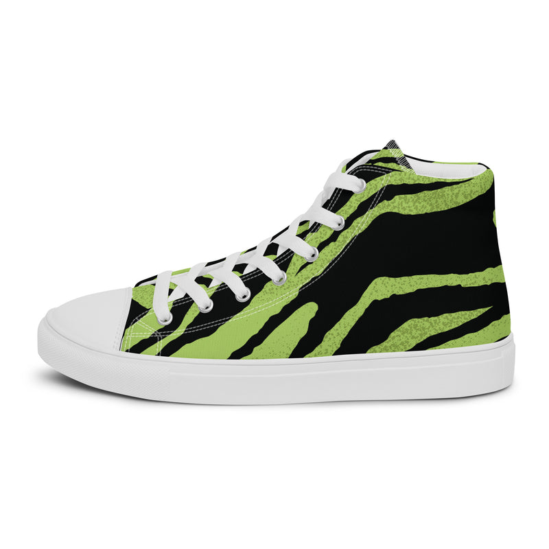 Lime Zebra High Top #100 - Angled View | HA!LO Canvas Sneakers