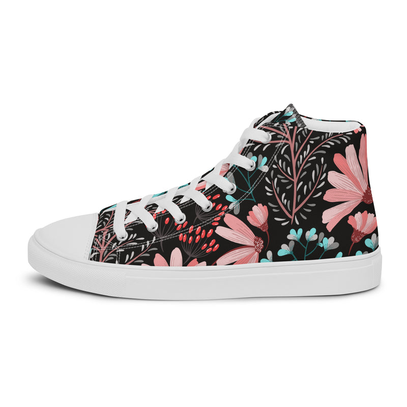 Dark Botanical High Top #110 - Angled View | HA!LO Canvas Sneakers