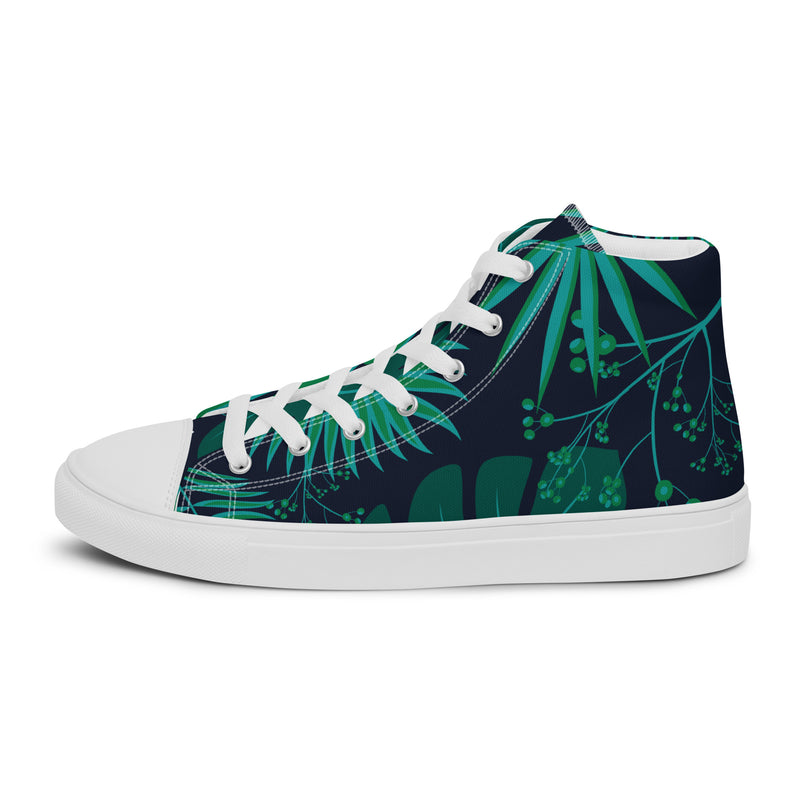 Teal Tropical High Top #111 - Angled View | HA!LO Canvas Sneakers