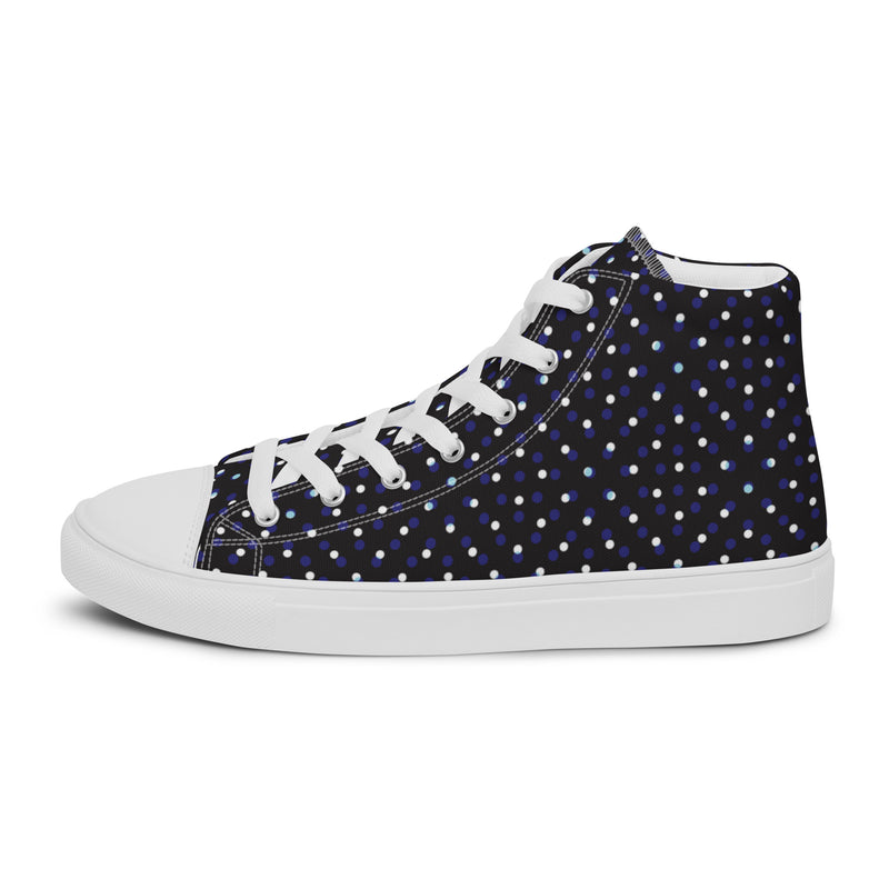 Navy Polka Dot High Top #118 - Angled View | HA!LO Canvas Sneakers