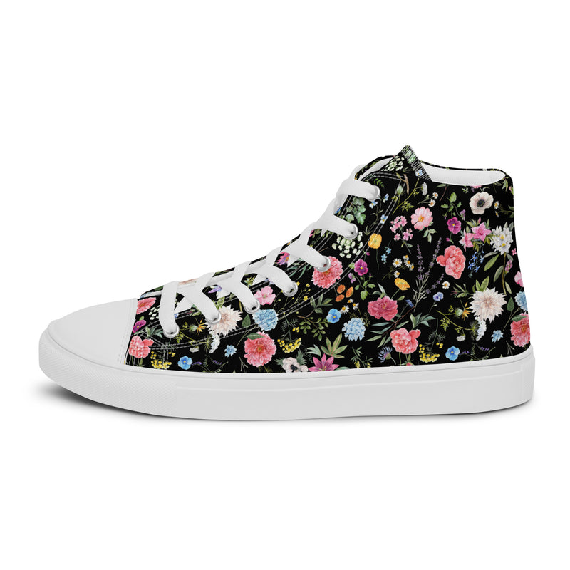 Midnight Floral High Top #124 - Angled View | HA!LO Canvas Sneakers