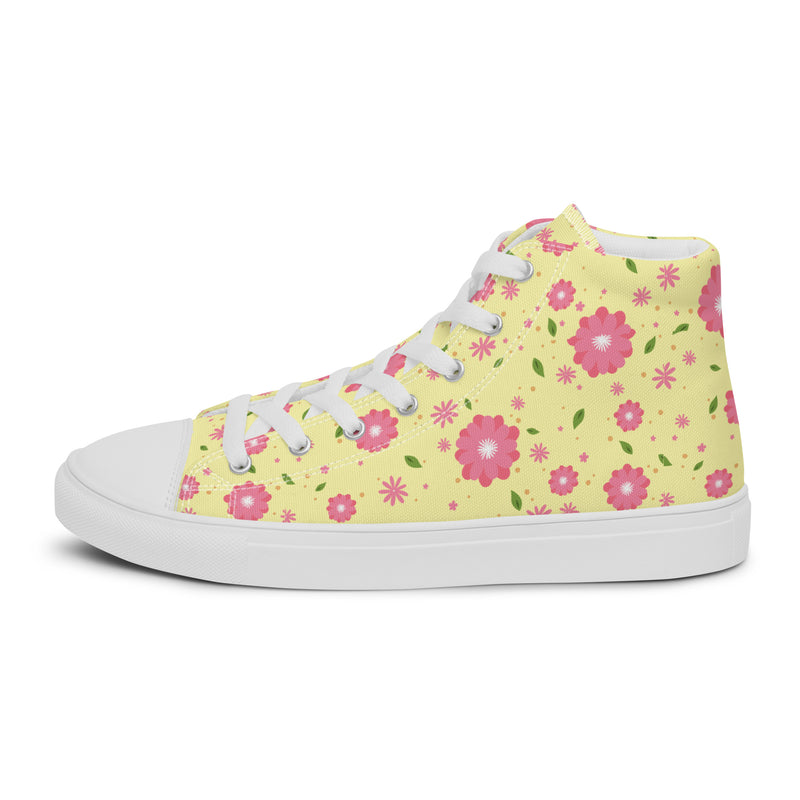 Yellow Blossom High Top #125 - Angled View | HA!LO Canvas Sneakers