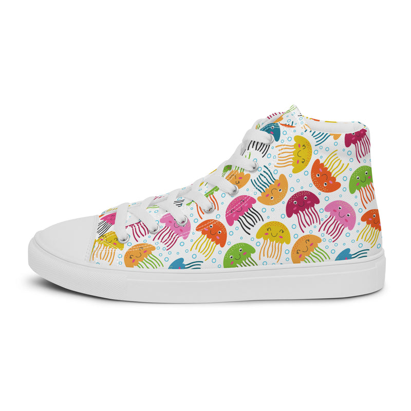 Jellyfish Fan High Top #126 - Angled View | HA!LO Canvas Sneakers