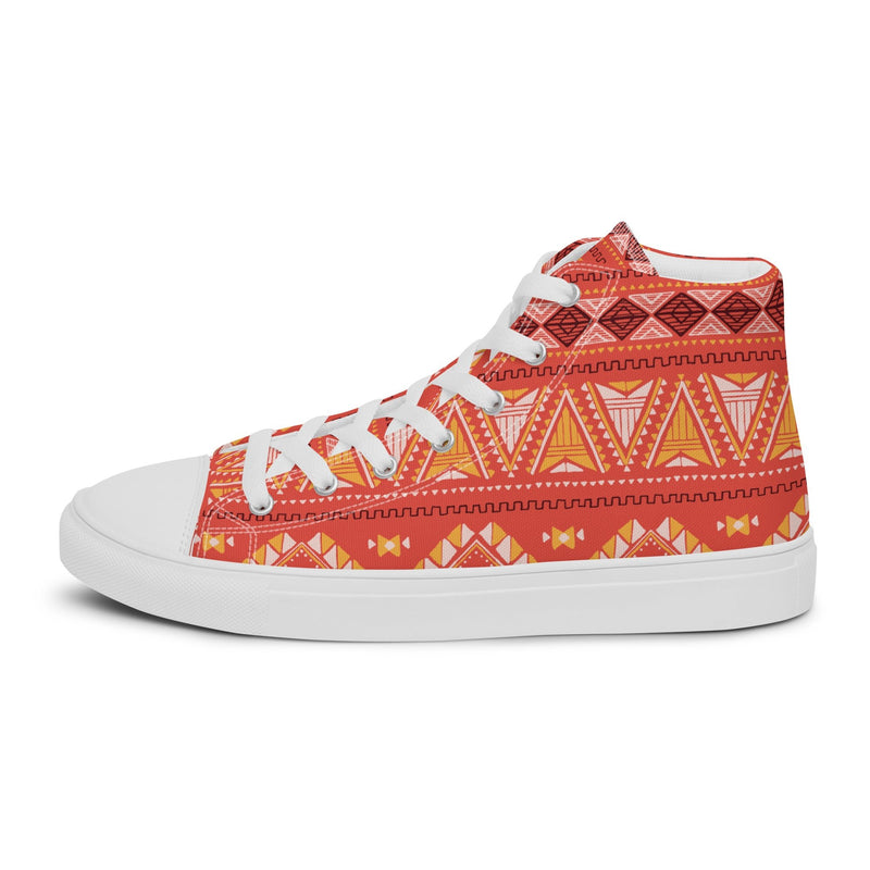 Aztec Red High Top #127 - Angled View | HA!LO Canvas Sneakers