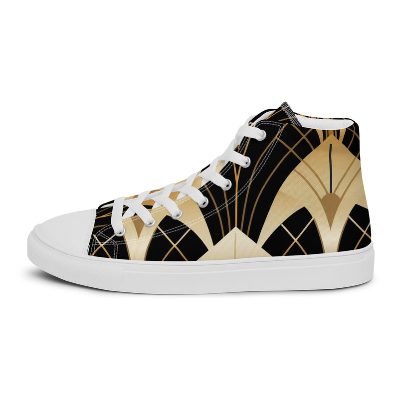 Art Deco Gold High Top #138 - Angled View | HA!LO Canvas Sneakers