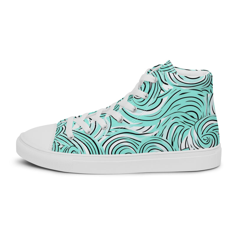 Teal Swirl High Top #145 - Angled View | HA!LO Canvas Sneakers