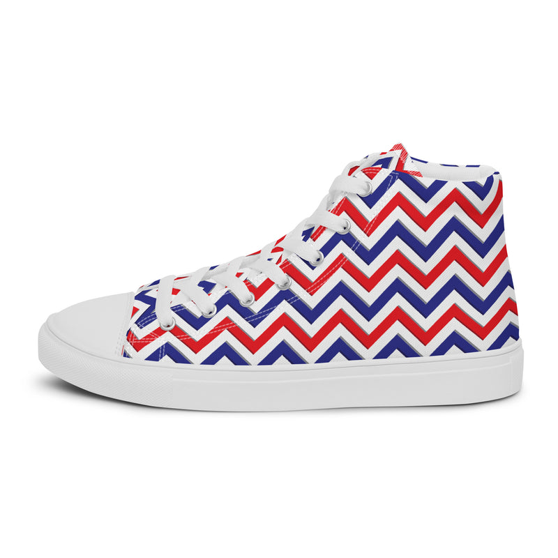 Patriotic Chevron High Top #156 - Angled View | HA!LO Canvas Sneakers