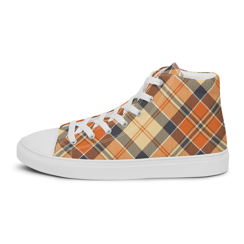 Orange Plaid Dad High Top #166 - Angled View | HA!LO Canvas Sneakers