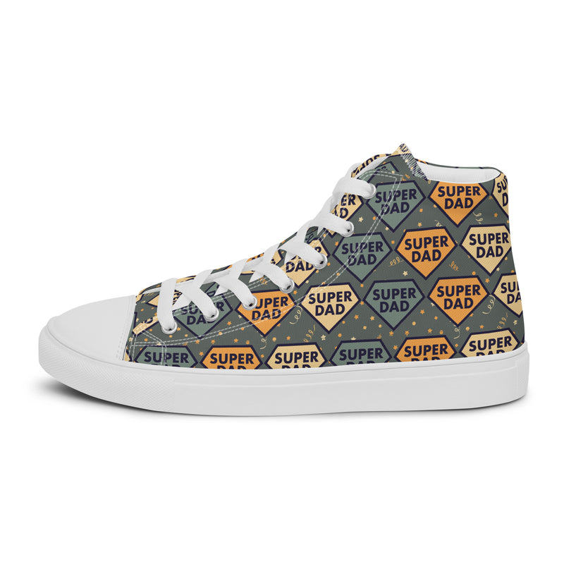 Dad Badge Teal High Top #168 - Angled View | HA!LO Canvas Sneakers