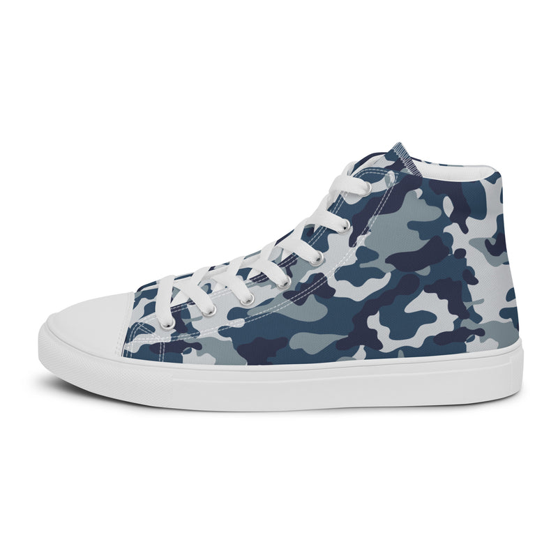 Navy Camo High Top #179 - Angled View | HA!LO Canvas Sneakers