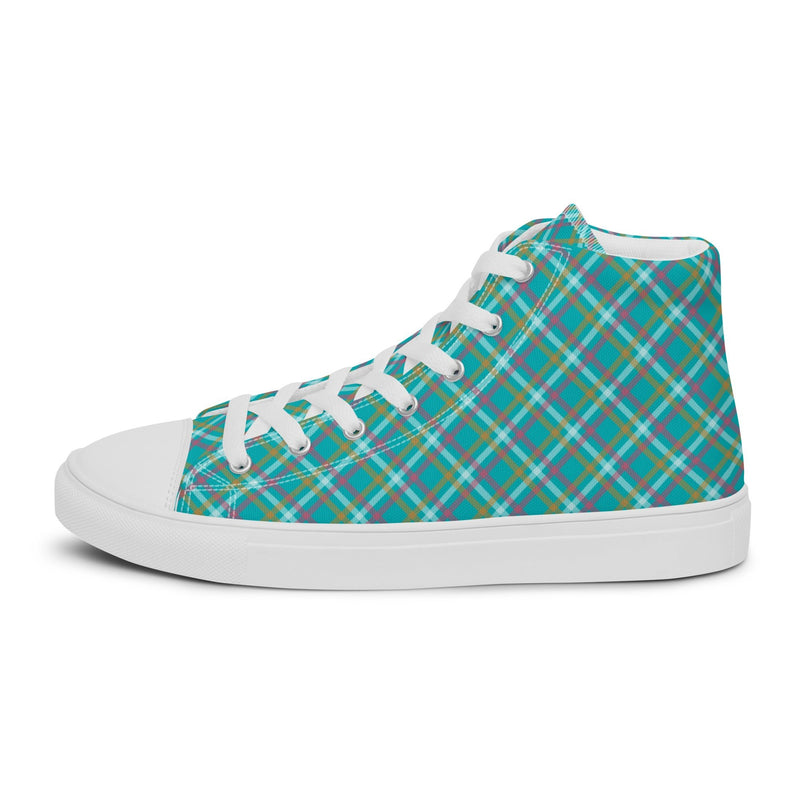 Teal Plaid High Top #192 - Angled View | HA!LO Canvas Sneakers