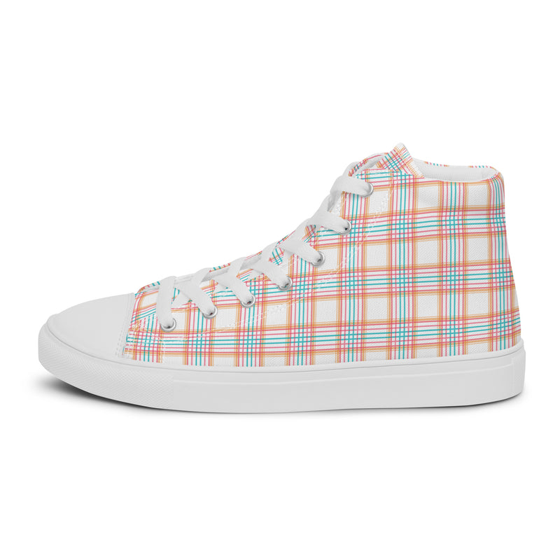 Peach Plaid High Top #196 - Angled View | HA!LO Canvas Sneakers