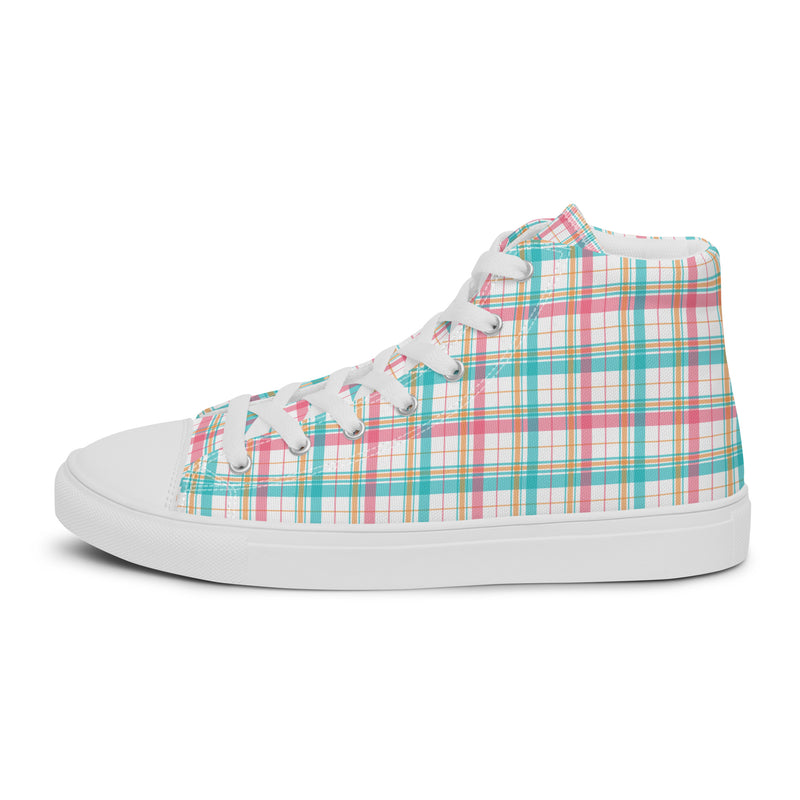 Mint Plaid High Top #199 - Angled View | HA!LO Canvas Sneakers