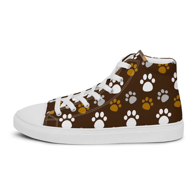 Brown Paw High Top #209 - Angled View | HA!LO Canvas Sneakers