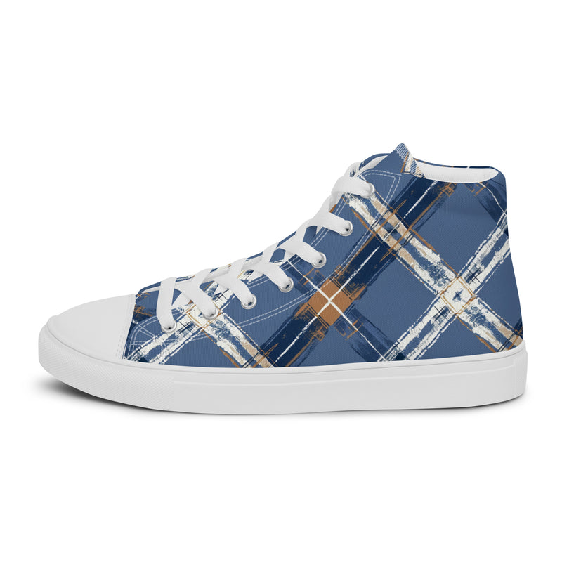Blue Plaid High Top #229 - Angled View | HA!LO Canvas Sneakers