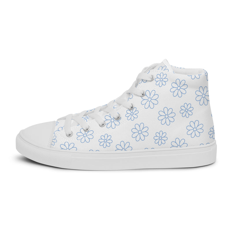 White Daisy High Top #235 - Angled View | HA!LO Canvas Sneakers