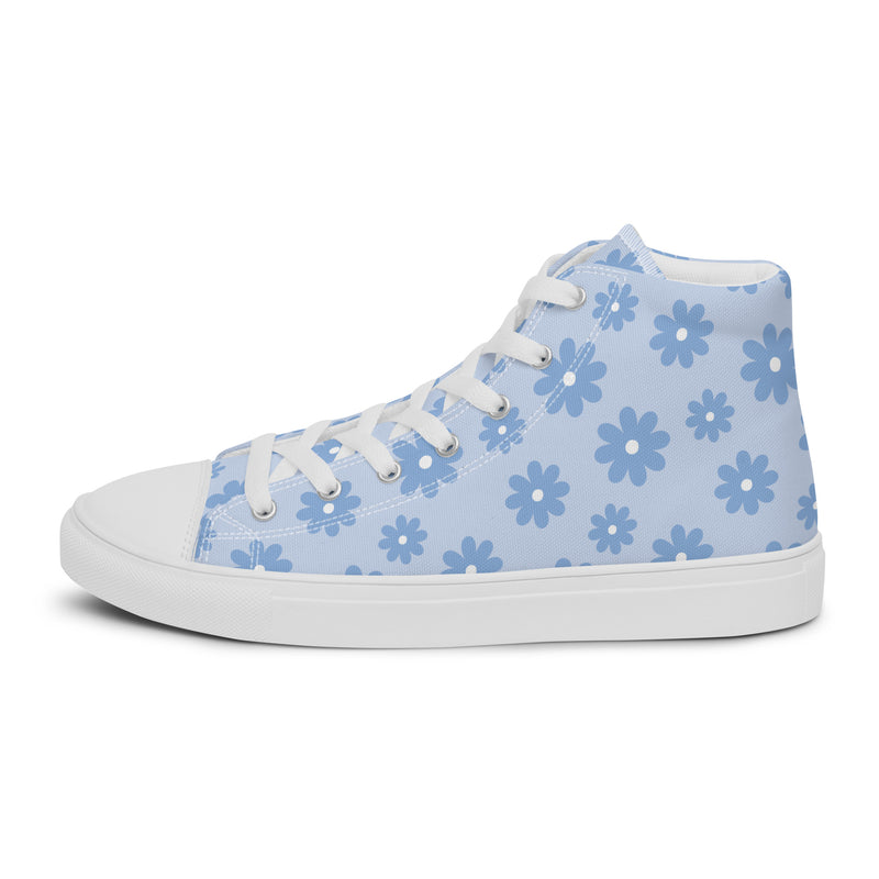 Blue Floral High Top #241 - Angled View | HA!LO Canvas Sneakers