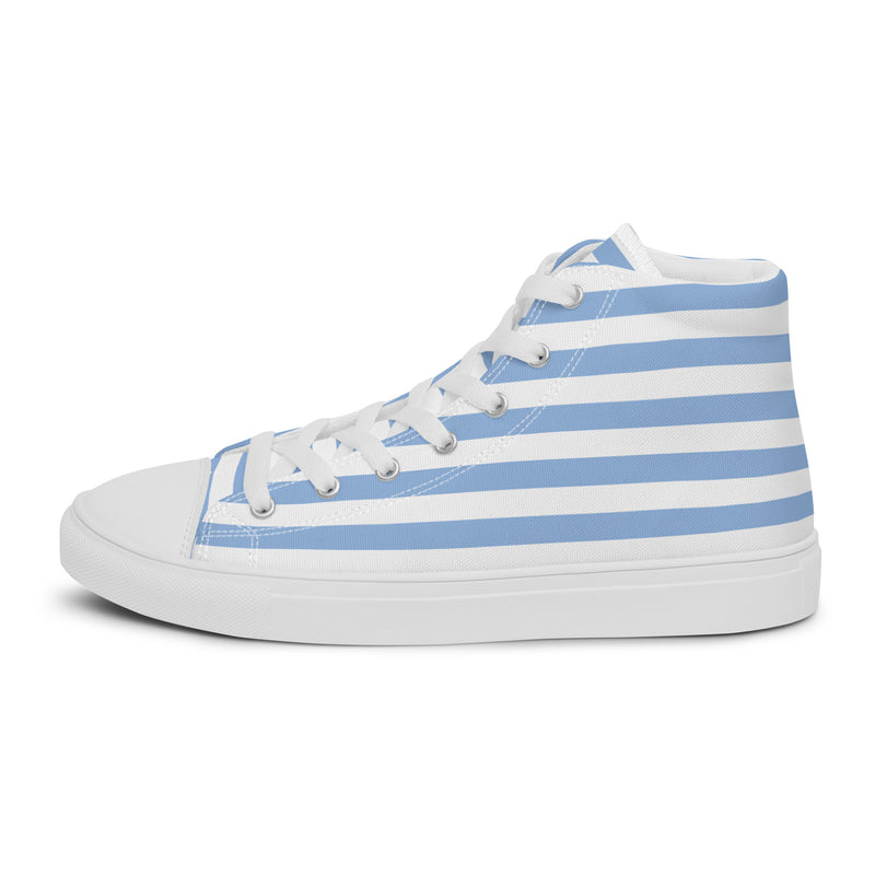 Blue Stripe High Top #242 - Angled View | HA!LO Canvas Sneakers