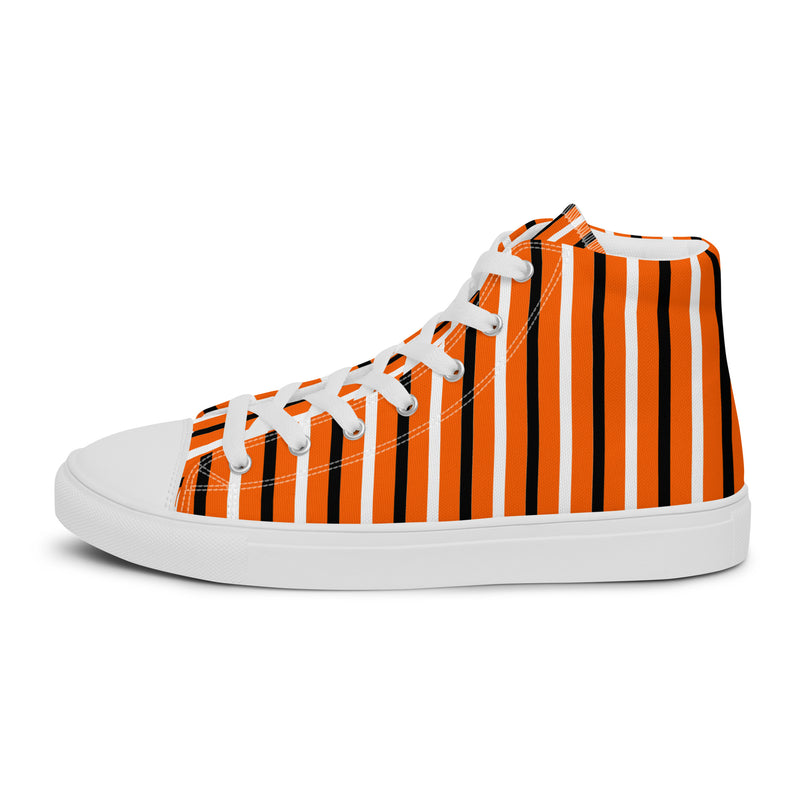 Orange Heart Stripe High Top #245 - Angled View | HA!LO Canvas Sneakers