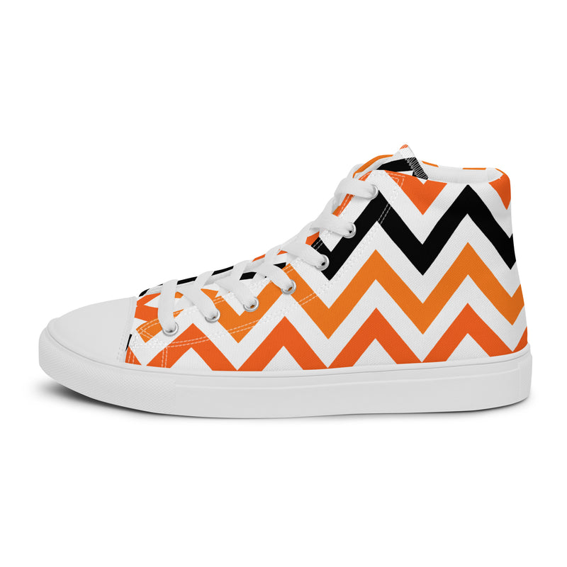Orange Chevron High Top #252 - Angled View | HA!LO Canvas Sneakers