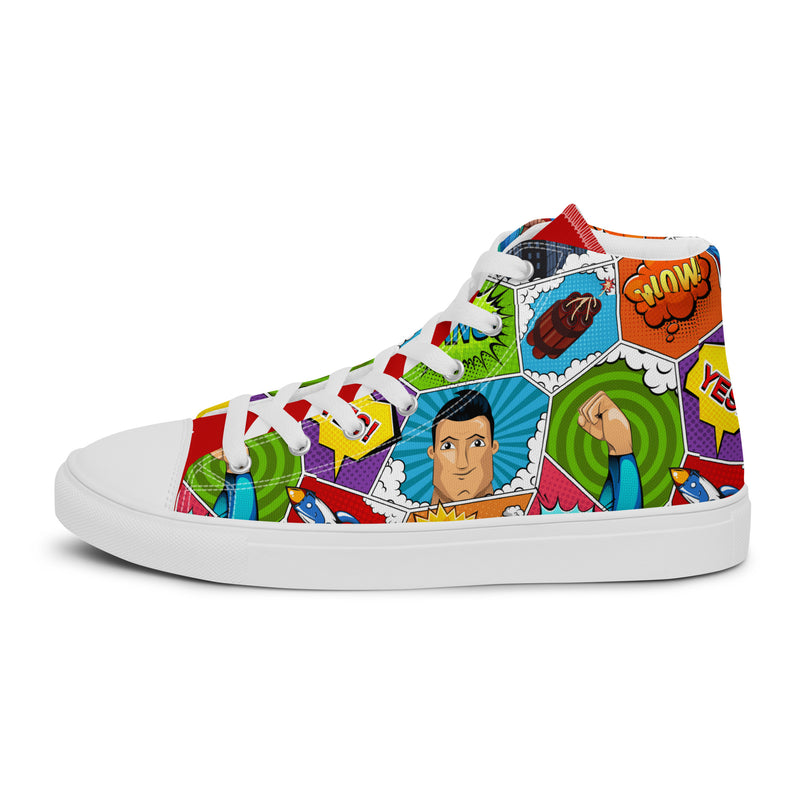 Cartoon Party High Top #276 - Angled View | HA!LO Canvas Sneakers