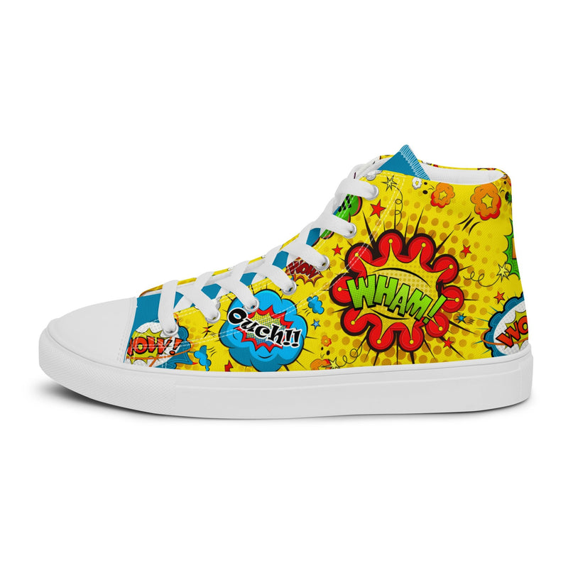 Comic Ouch High Top #281 - Angled View | HA!LO Canvas Sneakers